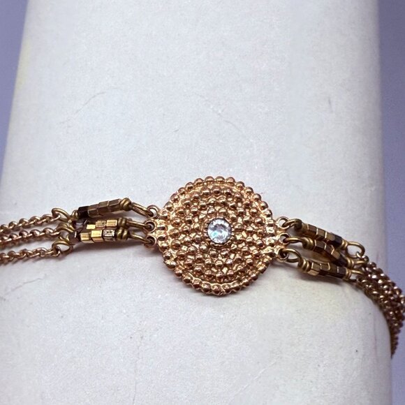 Satellite Beaded Rhinestone Round Disc Multi-Strand Chain Bangle Bracelet - Picture 1 of 6